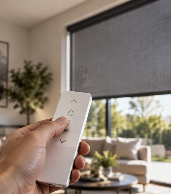 Motorised indoor roller blind operated with a remote