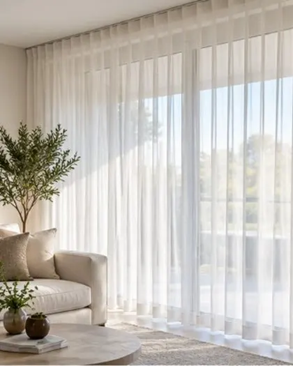 Sheer white curtains in a living room