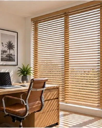 Timber Venetian blinds in a home office