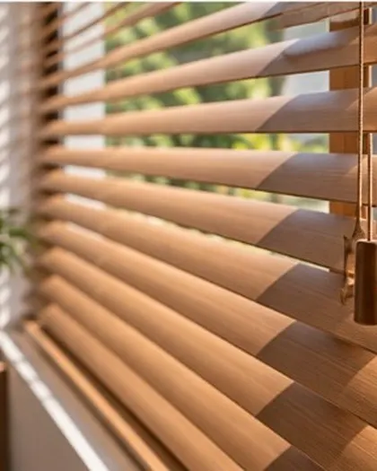 Close-up of timber Venetian slats